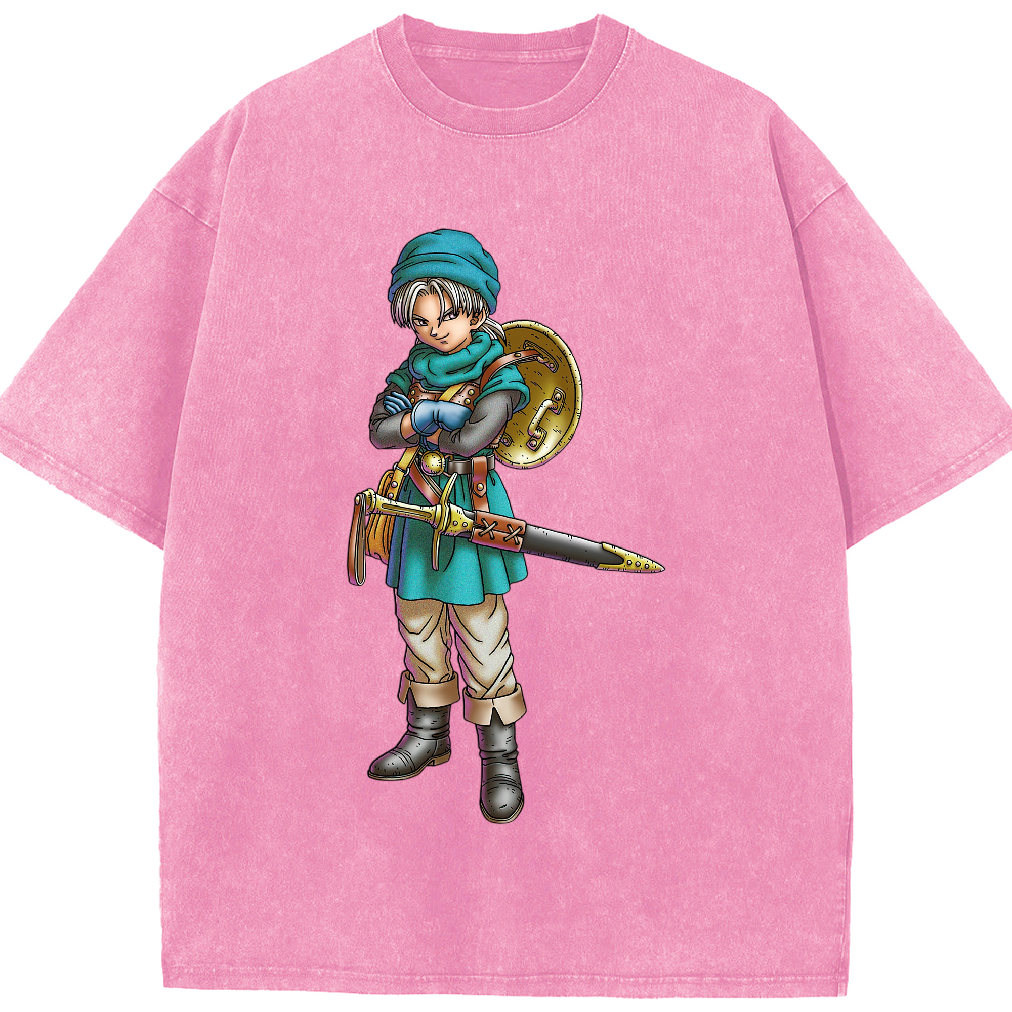 （画像用） ドラゴンクエスト Doragon Kuesuto Dragon Quest 綿100% ヴィンテージ風 半袖Tシャツ（フロントプリント）